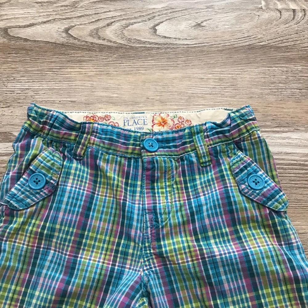 The Children’s Place Blue Plaid Roll Tab Bermuda Short Adjustable Waist 6